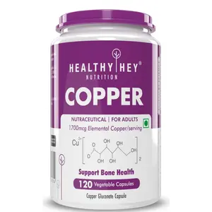 HealthyHey Nutrition Chelated Copper Gluconate - Highly Bioavailable Form - Non-GMO Gluten Free -120 Veg. Capsules
