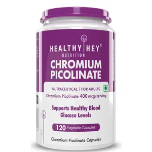 HealthyHey Nutrition Chromium Picolinate -Support Glucose Metabolism (High Absorption) 120 Vegan Safe Capsules Non-GMO Gluten Free