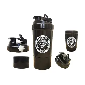 Aesthetic Monster BPA-Free Spider Leakproof Gym Shaker Sipper Bottle with Extra Compartment (Black 600ml)
