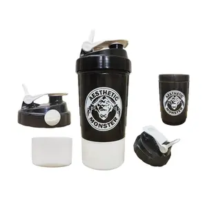 Aesthetic Monster Gym Shaker (Spider Shaker) Bottle 600ml capacity With Extra Compartment 100% Leakproof Protein Shake  Pre Workout And BCAAs BPA Free Material Sipper Shaker (White)