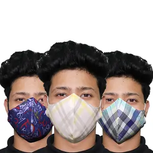 Abro ABCFM3 2 Ply Cotton Face Mask Washable Reusable Breathable Protective Nose Mouth Cover with Non-woven Micro Fabric Layer (3 Pcs Multicolor Multi Design)