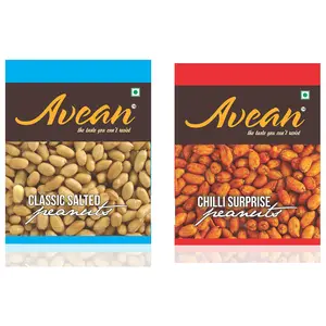 AVEAN Classic Salted and Chili Surprise Peanuts 100 Grams Combo of 2