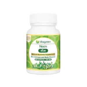 VitaGreen NEEM capsules For Body Cleanse Detox & Skin wellness 500 mg 60 Capsules (Pack of 1) 100% Herbal ayurveda Supplement