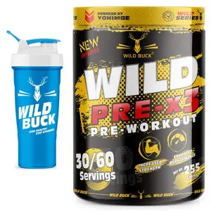 WILD BUCK Wild Pre-X3 Hardcore Pre-Workout Supplement with Creatine Monohydrate Arginine AAKG Beta-Alanine Explosive Muscle Pump -For Men & Women [30-60 Servings Pina Colada 255g] Free Shaker