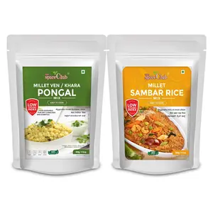 The Spice Club Millet Ven Pongal (Khara Pongal) Mix 500g + Millet Sambar Rice Mix 500g (100% Natural Low GI Gluten Free & Diabetics Friendly Food)