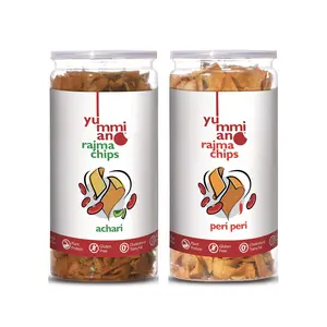 Yummiano® Rajma Chips - Authentic Vacuum Cooked Kidney Beans Chips No Cholesterol Healthy Snacking High Nutrient Content No Added Preservatives - Pack of 2 - 140g Each (Peri Peri + Achari)