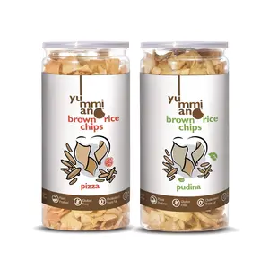 Yummiano® Brown Rice Chips - Authentic Vacuum Cooked Brown Rice Chips Zero Cholesterol Healthy Snacking with High Nutrient Content No Added Preservatives - Pack of 2 - 140g Each (Pizza + Pudina)