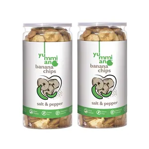 Yummiano Banana Chips - Authentic Vacuum Cooked Banana Chips Zero Cholesterol Healthy Snacking with High Nutrient Content No Added Preservatives - Pack of 2 (175g Each) (Flavour: Salt & Pepper)