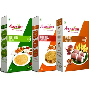 Aagaaram Multi Millet Dosa Mix Multi Millet Chapathi Mix & Red Rice Puttu Flour 1200 Grams (Combo of 3)