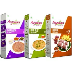 Aagaaram Adai Dosa Mix Navadhanya Dosa Mix & Red Rice Puttu Flour 900 Grams (Combo of 3)
