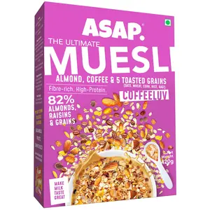 ASAP Wholegrain Muesli Coffeeluv| High Protein Breakfast Muesli with 82% Almonds Raisins 5 Toasted Grains & Coffee | Healthy Multigrain Muesli with Nuts|Omega-3 & Fibre rich (420 g Box)