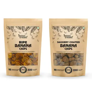 Flavours of Calicut - Banana Chips Combo - Sweet Banana Chips (500g) & Jaggery Coated Banana Chips (500g) - 1 kg (Pack of 2 x 500g)