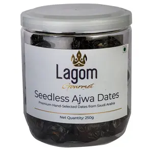 Lagom Gourmet Seedless Saudi Madina Ajwa Dates (Khajoor/Khajur) 250g | All Natural | No Preservatives | No Added Sugar | Gluten Free | Vegan | Non GMO | Dates Dry Fruits