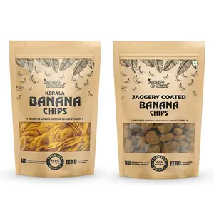Flavours of Calicut - Banana Chips Combo - Salted Banana Chips (500g) & Jaggery Coated Banana Chips (500g) - 1 kg (Pack of 2 x 500g)