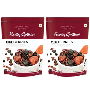 Nutty Gritties Mix Berries - Dried Cranberries Blueberries Strawberries Black Currants - Healthy Snack for kids and adults - 200g ( Pack of 2 )