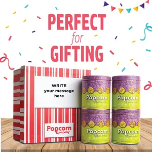 Popcorn & Company Festive Gift Combo Pack of 4 Tins (Celebration box-Red Caramel Krisp Cheesy Sriracha Crunchy Lichi Red Velvet)