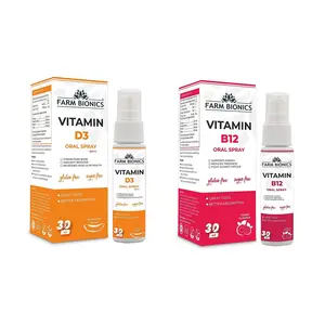 FARM BIONICS Combo of Guava Flavour Vitamin B12 and Muskmelon Flovour Vitamin D3 Oral Spray 30ml | 100% Vegetarian | Sugar and Gluten Free | Immunity Booster Spray for Men and Women
