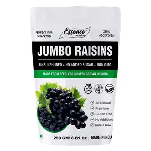 Essence Nutrition Jumbo Black Raisins (250 Grams) - Unsulphured Unsweetened Seedless Grown in India