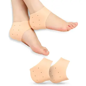 Unisex Vented Moisturizing Silicone Gel Heel Socks for Swelling Pain Relief Foot Care Ankle Support Pad (Skin Colour)
