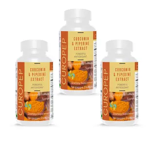 Sharrets Curopep - Curcumin Turmeric Capsules with Piperine 3 x 30's Curcuminoids 95% Turmeric Supplements for Inflammation Skin Gluten Free Halal Certified Non GMO
