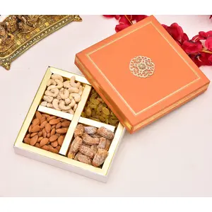 Pride Store Diwali Dry Fruits Gift Pack 300gm Cashew Almond Raisins and Dates | Gift Pack For Family Friends Corporate Office Gifts Combo (Orange - Cashew Almond Raisins and Dates)