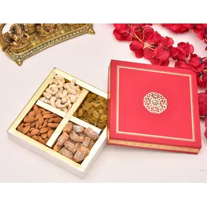 Pride Store Diwali Dry Fruits Gift Pack 300gm Cashew Almond Raisins and Dates | Gift Pack For Family Friends Corporate Office Gifts Combo (Red - Cashew Almond Raisins and Dates)