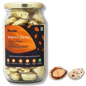 The NutJob Almond Bites - Nuts & Seeds Snack - 200g - Roasted Almonds Jaggery and Sesame Seeds - No Refined Sugar Healthy Snack Almond Sweets Jaggery Sweetened