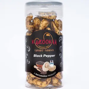 KAZOOKAA Black Pepper Cashew | Premium | Flavoured Nuts | Kali Mirch | Masala Kaju - 100 gm (Travel Friendly Reusable PET jar)