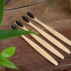 The Earth Store Charcoal Bamboo Toothbrush with Soft Bristles Anti-Bacterial & Biodegradable Natural Wooden Tooth Brush for Kids Adults (Pack of 4)