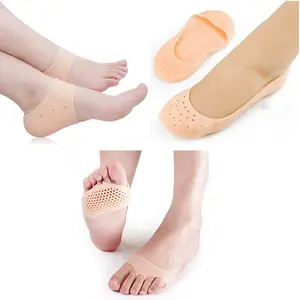 SVShoperzone Anti Crack Full Length Silicon Moisturizing Heel Pads Socks + Silicone Gel Pad + Half Toe Pain Relief Cracks Foot Care Protector Pedicure Support for Women (Beige Free Size Combo)