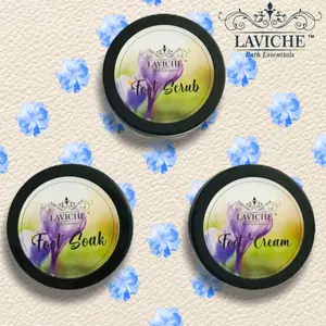 Laviche Bath Essentials Lavender Foot Kit (Foot Cream Foot Scrub Foot Soak) for Soft Supple Healthy Lustrous and Tan-free Skin-(50gm each)