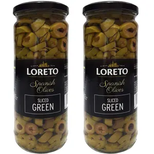 Loreto Spanish Olives Sliced Green 15.17 oz / 430 g 2 Pack