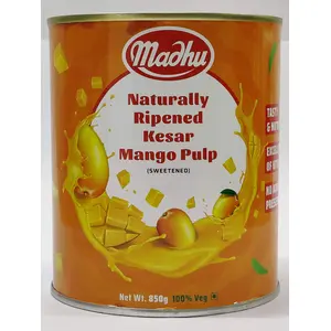Madhu Naturally Ripened Kesar Mango Pulp Sweetened with Easy Open Lid 850gm (Pack of 1)