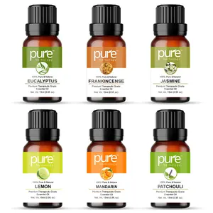 Pure Herbology Pure Therapeutic Grade Oils kit- Top 6 Aromatherapy Oils Gift Set-6 Pack 15ml (Eucalyptus Frankincense Jasmine Lemon Mandarin Patachouli Essential Oil)