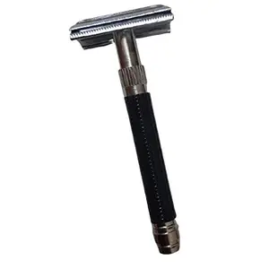 WadPro Butterfly Opening Double Edge Safety Razor Shaving Razor (Long Handle Anti-Slip Grip Butterfly Mechanism Black Color)