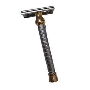 WadPro Double Edge Safety Razor Shaving Razor (Long Handle Perfect Grip Brass Material Classy Gold-Silver Color)