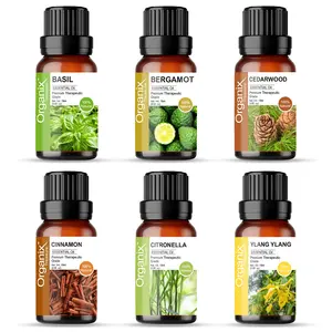 Organix Treasure Pure Therapeutic Grade Oils kit- Top 6 Aromatherapy Oils Gift Set-6 Pack 15ml (Basil Cinnamon Citronella Cedarwood Ylang Ylang Bergamon Essential Oil)