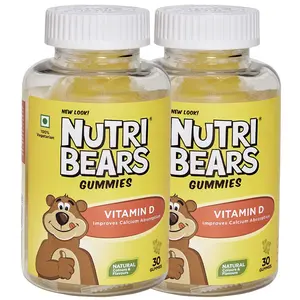 NutriBears Vitamin D Gummies for Kids and Teens Pack of 2 Promotes Positive Mood and Enhances Calcium Absorption 60 Count (Lemonade Flavour)