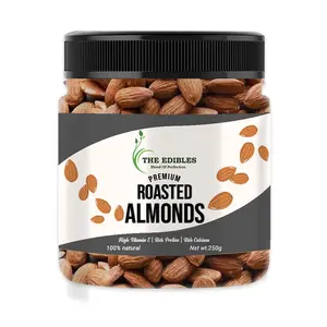 THE EDIBLES Roasted California Almonds 250 gm | Lightly Salted Crunchy Dry Roasted Zero Oil Non Fried | Big Sized Almonds [Jar Pack]