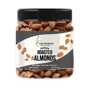 THE EDIBLES Roasted California Almonds 1kg | Lightly Salted Crunchy Dry Roasted Zero Oil Non Fried | Big Sized Almonds [Jar Pack]