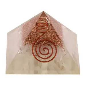 SHIVANSH CREATIONS Emf Protection Orgone Pyramid Healing Crystals Chakra Stones Reiki Energy Meditation Negative Ion Generator Pyramid for Positive Energy with Quartz and Copper (Selenite 65-75 MM)