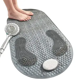 RUJEM Shower Mat with Pumice Feet Scrub Stone Oval Bathtub Mat with Anti Slip Suction Cups  Machine Washable Perfect Bath Mats