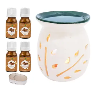 PeepalComm Ceramic Aroma Diffuser with 4 Sandal Aroma Oil with 2 Tlight Candle Free for Home Office Hotel Spa