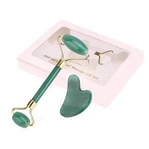 TRENDIKRAFT Amazonite Natural Jade Stone Facial Roller with Gua Sha Dual Sided Face Eye Neck Foot Massager Beauty Tool for Men & Women (Light Green)