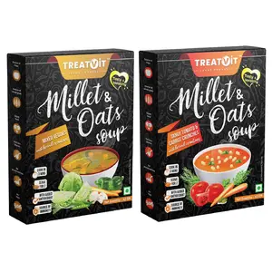 Treatvit Millet & Oats Tangy Tomato & Carrot Crunches and Munchy manchow Mixed veggies Soup with Bread Croutons Clear 42 g Pack of 2