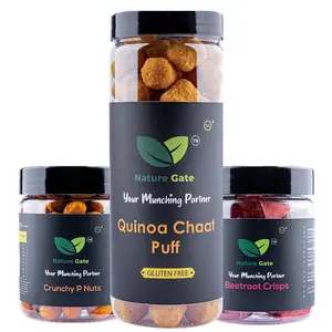 Nature Gate Beetroot crisps + Quinoa Chaat Puff + Crunchy P Nuts | Tasty Snack | Non-Fried | Healthy | Calcium | Protein | Fiber | Fresh | Authentic | Natural | Baked | 160 g