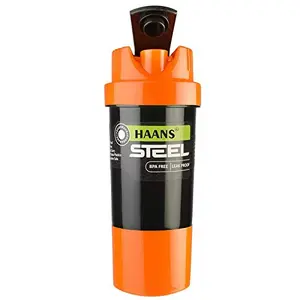 HAANS Shake Me Steel Protein Shaker With Air Tight Compartment - 400 ML (Orange)