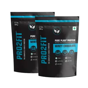PRO2FIT Vegan Plant protein powder with Pea protein Brown Rice and Mungbean Protein (Non-GMO Gluten Free Vegan Friendly  Non dairy soy free) for women men and family Mint Chocolate (Combo Pack)
