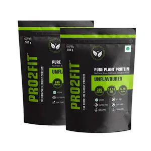 PRO2FIT Vegan Plant protein powder with Pea protein Brown Rice and Mungbean Protein (Non-GMO Gluten Free Vegan Friendly Non dairy soy free) for women men and family unflavored (Combo Pack)
