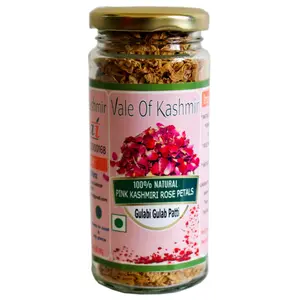 Vale Of Kashmir Pink Kashmiri Rose Petals Sun Dried Use for Tea 100% Pure Natural Gulab Patti 50 Gram Glass Bottle